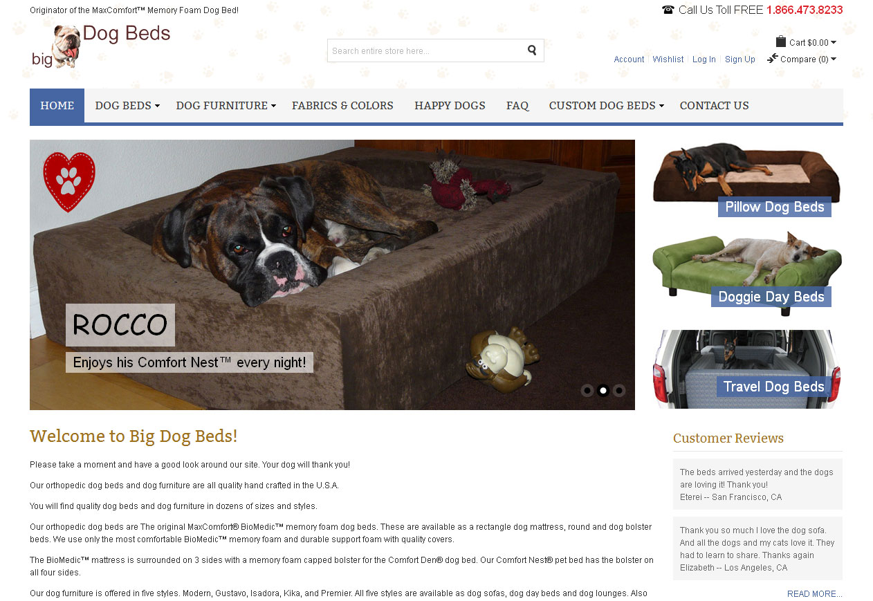 Memory foam dog beds by Big Dog Beds.